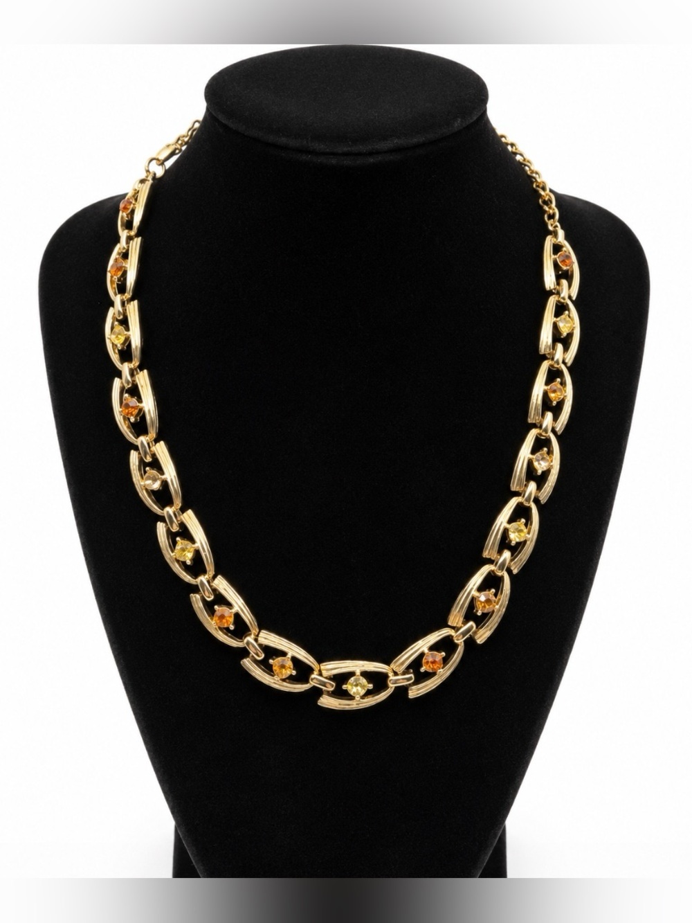 Coro Gold Tone Multi Colored Rhinestone Linked Necklace Vintage Beautiful *Read* - Picture 5 of 11